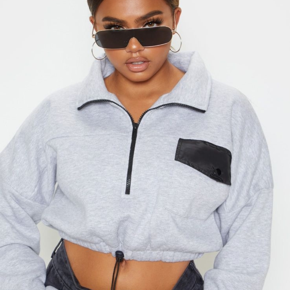Half Zip Crop Sweatshirt